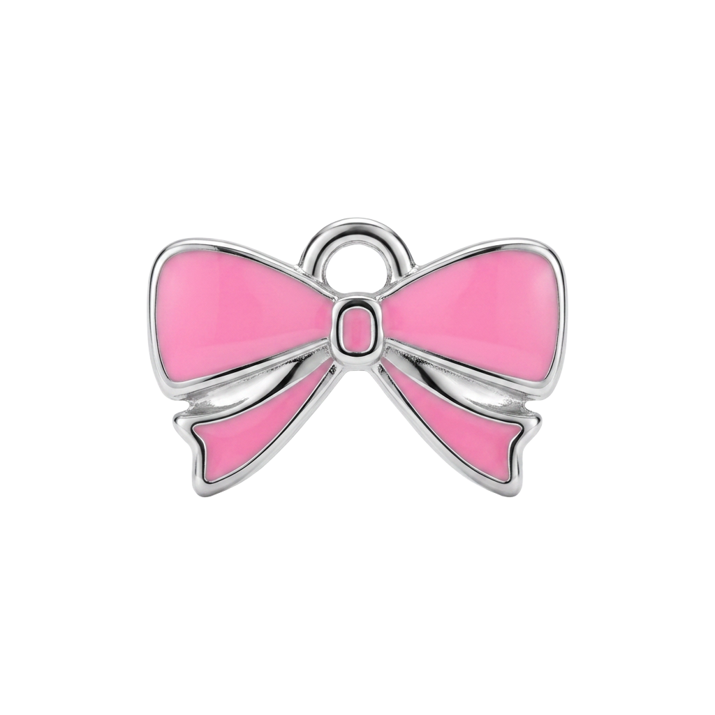Pink Silver Bow charm