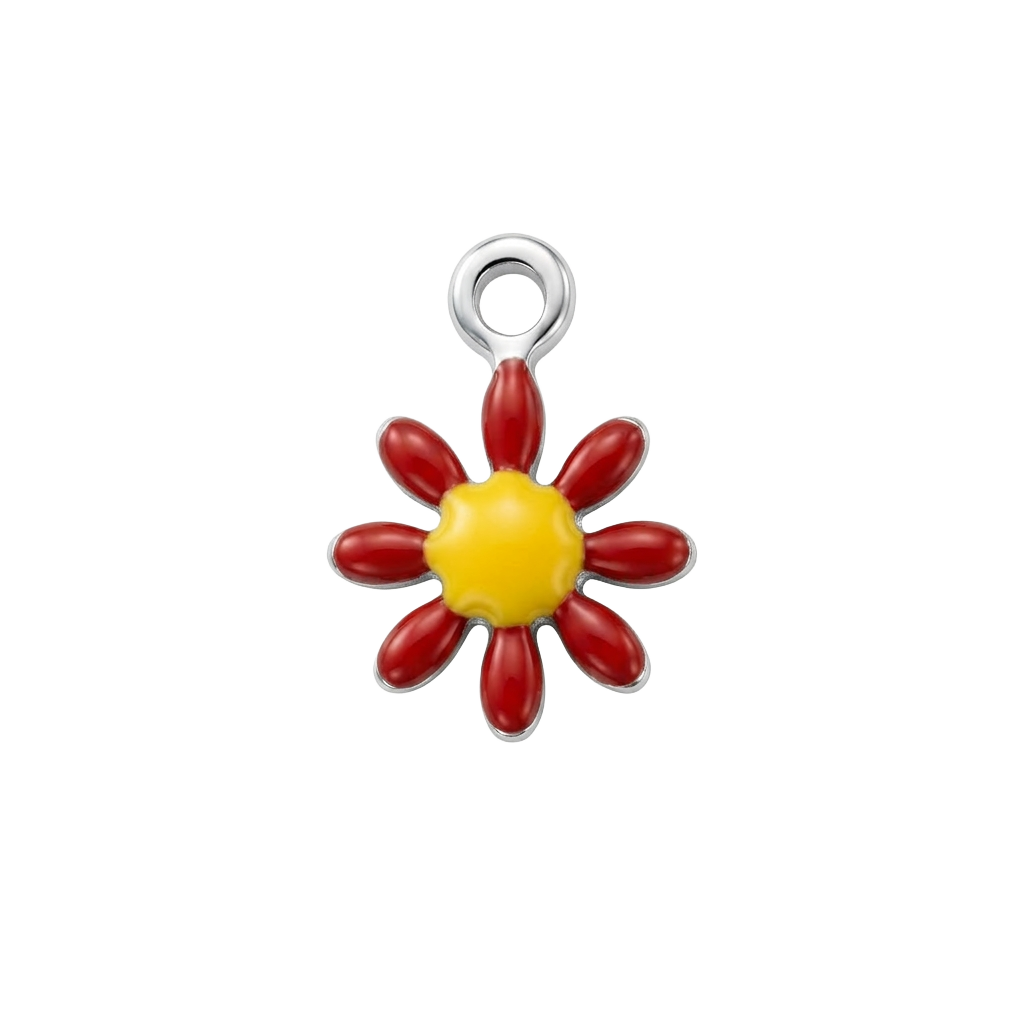 Red Silver Daisy charm