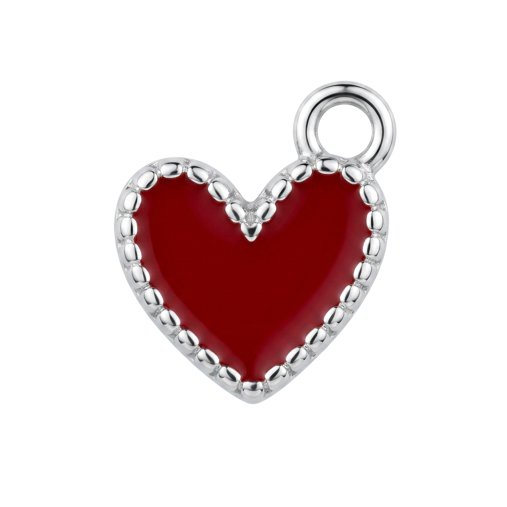 Red Silver Heart charm