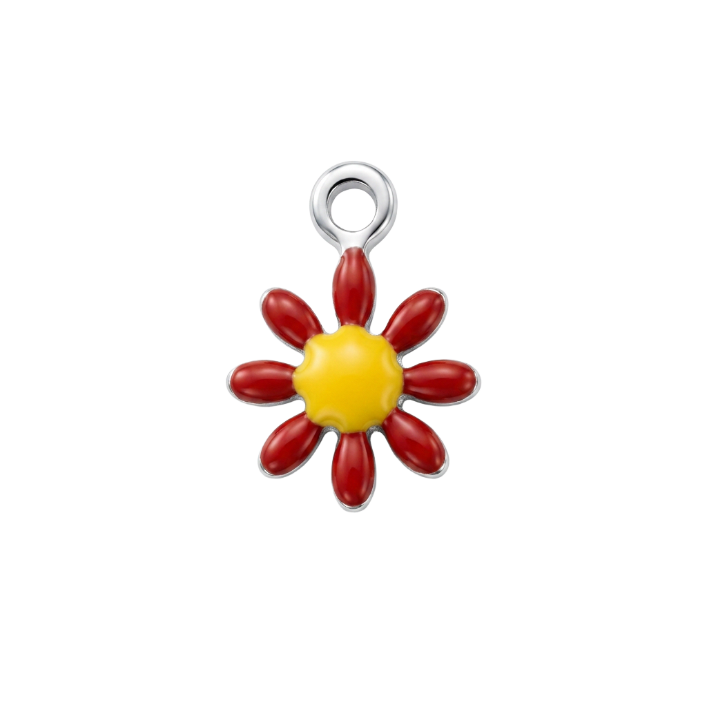 Red Silver Daisy charm