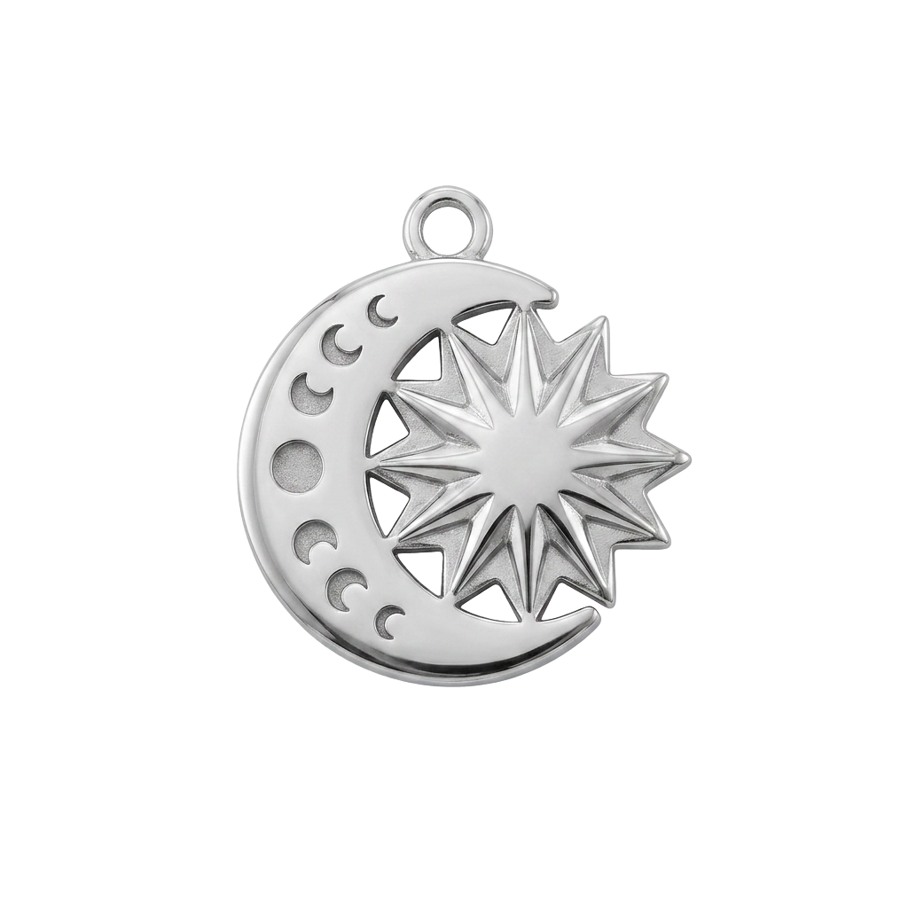 Silver Moon and Stars charm
